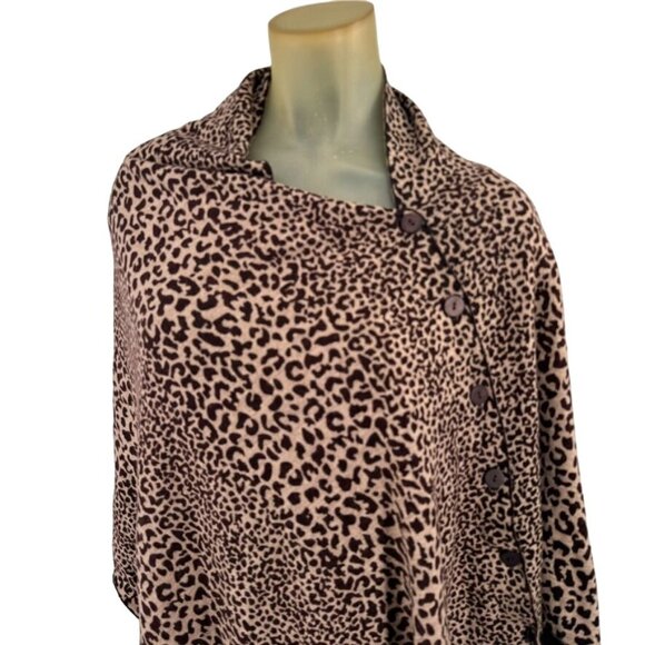 Scarf Wrap Marino wool Leopard Print Poncho Brownreversible 26 X 60 - Picture 4 of 13